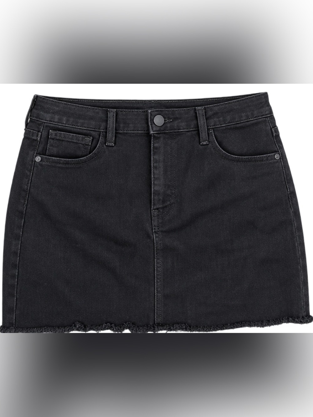 Just Black Black Raw-Hem Denim Mini Skirt